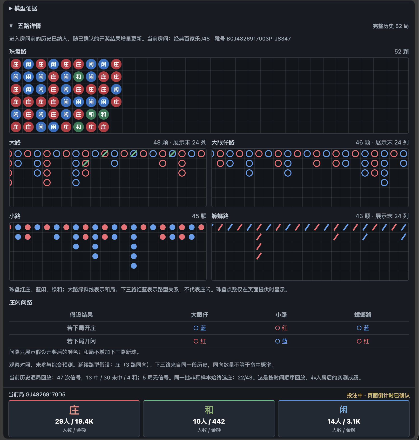 五路详情与庄闲问路界面